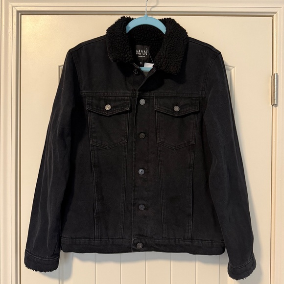 Boohoo MAN Men’s Fully Borg Lined Denim Jacket washed black Size S - Picture 1 of 11